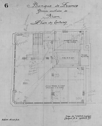 Banque de France. Bureau auxiliaire de Riom. Plan des toitures.