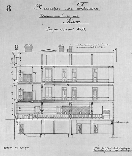 Banque de France. Bureau auxiliaire de Riom. Coupe suivant A-B.