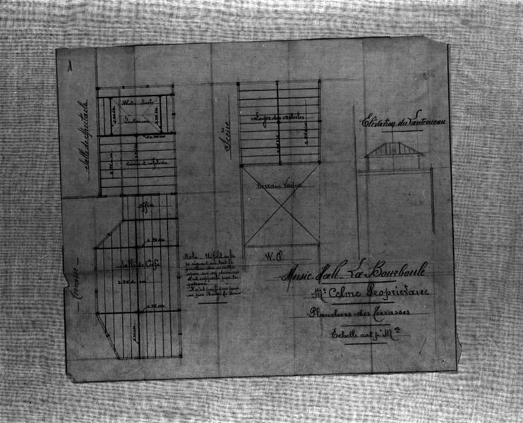 Music-Hall. La Bourboule. Mr Celme Propriétaire. Planchers des terrasses. Elévation du lanterneau.