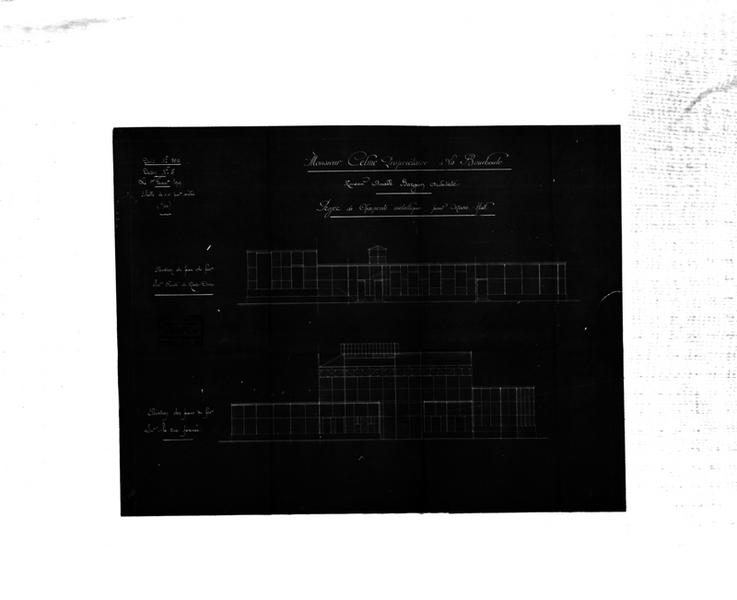 Monsieur Celme propriétaire à La Bourboule. Projet de charpente métallique pour Music-Hall. Elévation du pan de fer sur route du Mont-Dore. Elévation des pans de fer sur la rue privée.