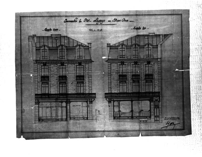 'Immeuble de Mr Lagaye au Mont-Dore Façade ouest, façade est Calque, encre noire; par Louis Jarrier, 9 janvier 1904'