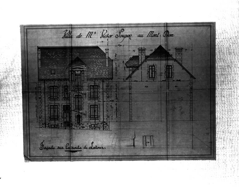 'Villa de Mr Victor Poupon au Mont-Dore Façade sur la rue de Latour Calque, encre noire; par Louis Jarrier, sd (1903)'