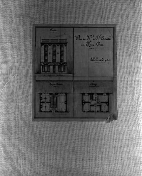 'Villa de Mr André au Mont-Dore Plans, élévation Calque, encre noire, lavis marron; par Louis Jarrier, sd'