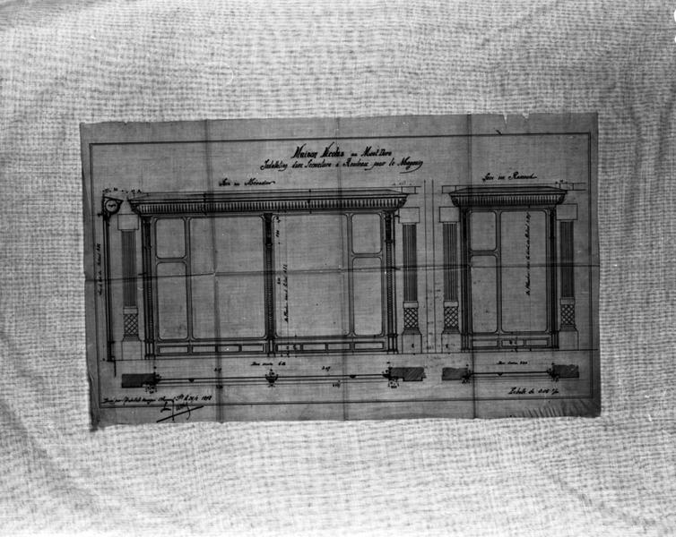 'Maison Nicolas au Mont-Dore Installation d'une fermeture à rouleau pour le magasin Calque, encres noire et rouge; par Louis Jarrier, 25 février 1898'