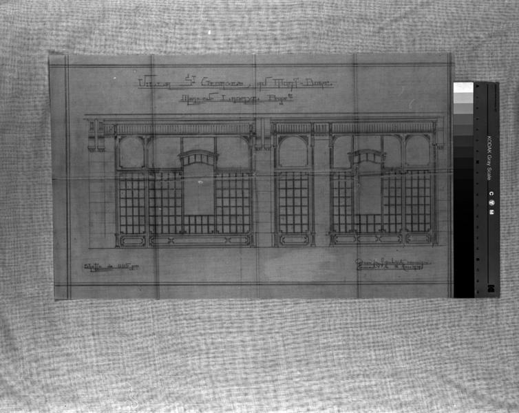 'Villa St Georges au Mont-Dore Monsieur Lagaye propriétaire Projet de devanture Calque, crayon noir; par Louis Jarrier, 18 mars 1914'