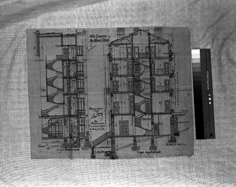Villa de Mr Cossira au Mont-Dore. Coupe transversale. Coupe longitudinale.