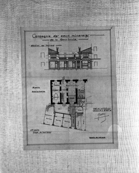Compagnie des eaux minérales de La Bourboule Elévation des boutiques 1ère partie, administration - 2e partie, projet de boutiques [Projet non réalisé ?]