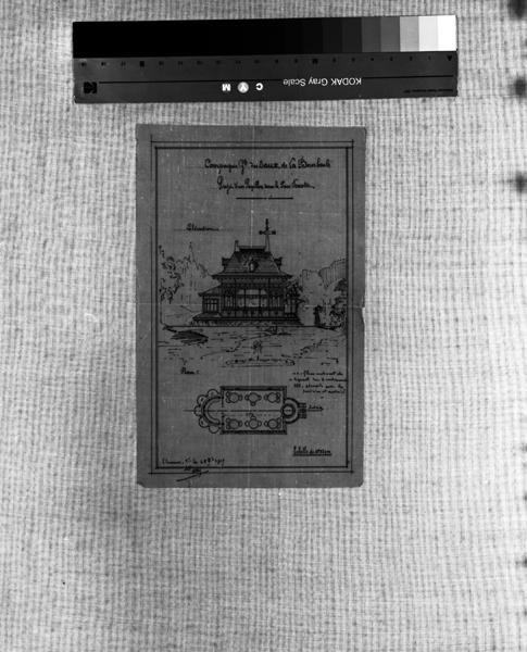 Compagnie Gle des Eaux de La Bourboule. Projet d'un Pavillon dans le Parc Fenestre. Elévation. Plan.