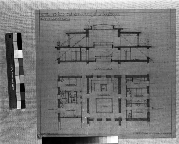 Hôtel des Iles Britanniques à La Bourboule. Transformations. (Plan et coupe).