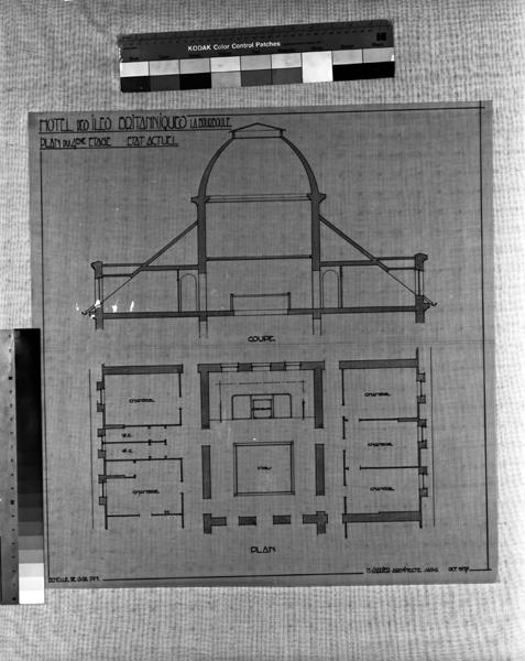 Hôtel des Iles Britanniques. La Bourboule. Plan du 4ème étage. Etat actuel. Coupe. Plan.