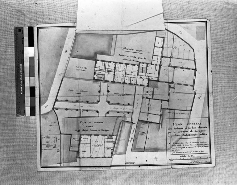 PLAN GENERAL des Batimens et Jardins destinés par la Commune de Maringues a plusieurs Etablissemens publics, dessin encre et lavis sur papier, par Claude François Attiret, 1er mars 1793 an II de la République. [plan du 1er étage].