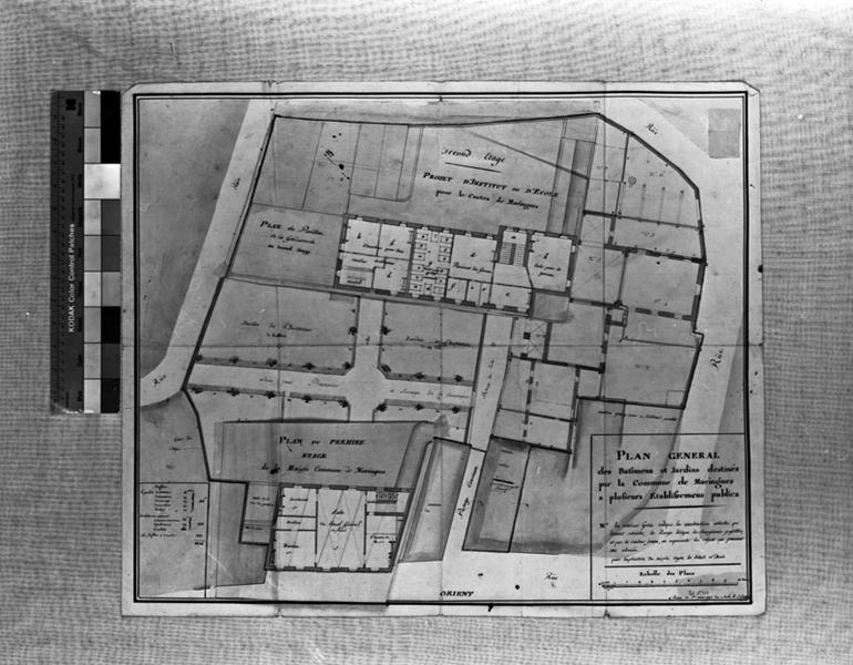 PLAN GENERAL des Batimens et Jardins destinés par la Commune de Maringues a plusieurs Etablissemens publics, dessin encre et lavis sur papier, par Claude François Attiret, 1er mars 1793 an II de la République. [plan du 2er étage].