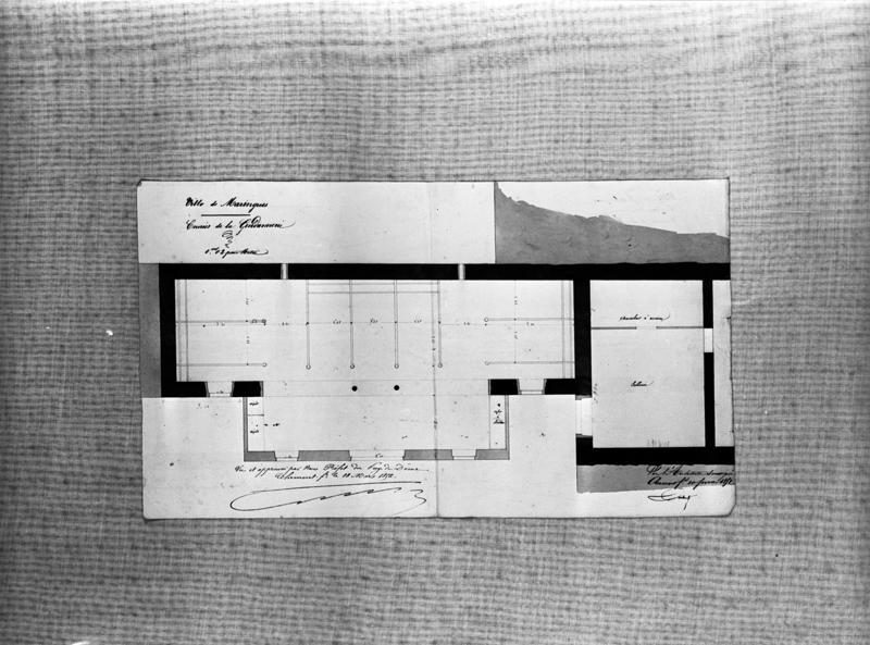 Ville de Maringues. Ecuries de la Gendarmerie. [plan], dessin encre et lavis, par Imbert, 10 février 1852.