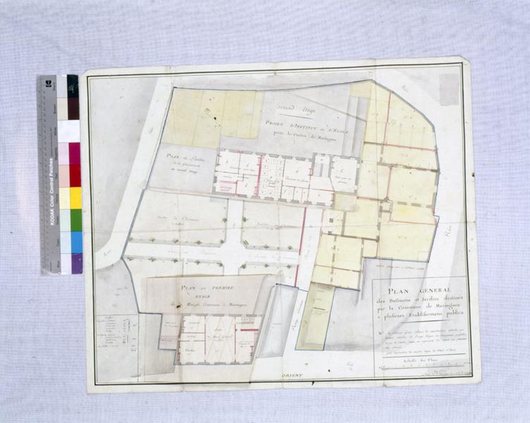 PLAN GENERAL des Batimens et Jardins destinés par la Commune de Maringues a plusieurs Etablissemens publics, dessin encre et lavis sur papier, par Claude François Attiret, 1er mars 1793 an II de la République. [plan du 2er étage].