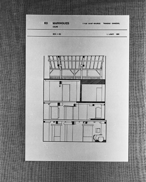 Tannerie Grandval, coupe, dessin à l'encre sur calque, par Laurent Lunati, 1992.
