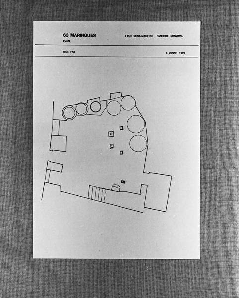 Tannerie Grandval, plan du deuxième étage de soubassement en rez-de-rivière, dessin à l'encre sur calque, par Laurent Lunati, 1992.