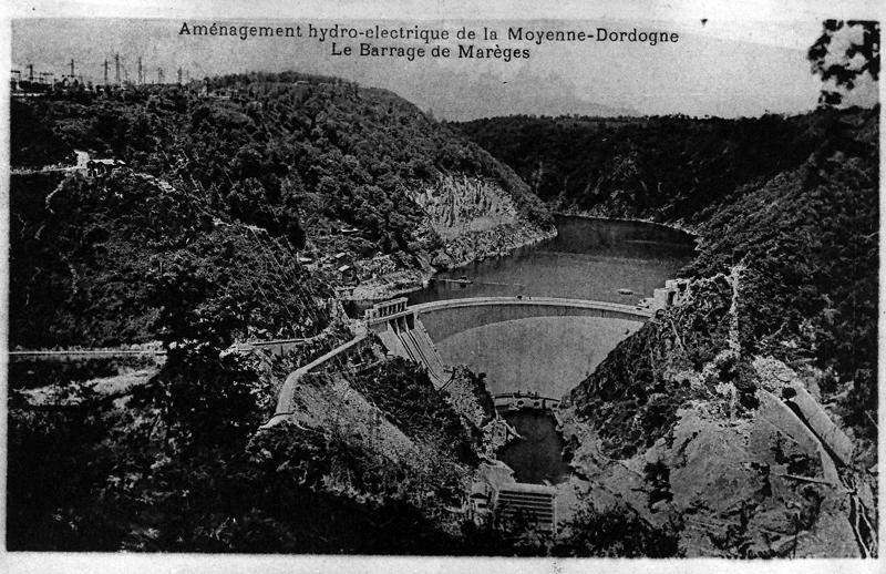 Aménagement hydro-électrique de la Moyenne-Dordogne.Le barrage de Marèges.