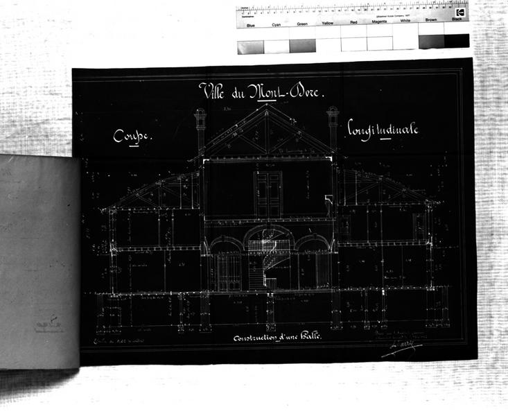 'Ville du Mont-Dore Construction d'une halle Coupe longitudinale Papier héliographique; par Louis Jarrier, 7 octobre 1902'
