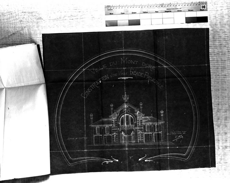 'Ville du Mont-Dore Construction d'une halle Façade principale Papier héliographique; par Louis Jarrier, 23 mai 1902'