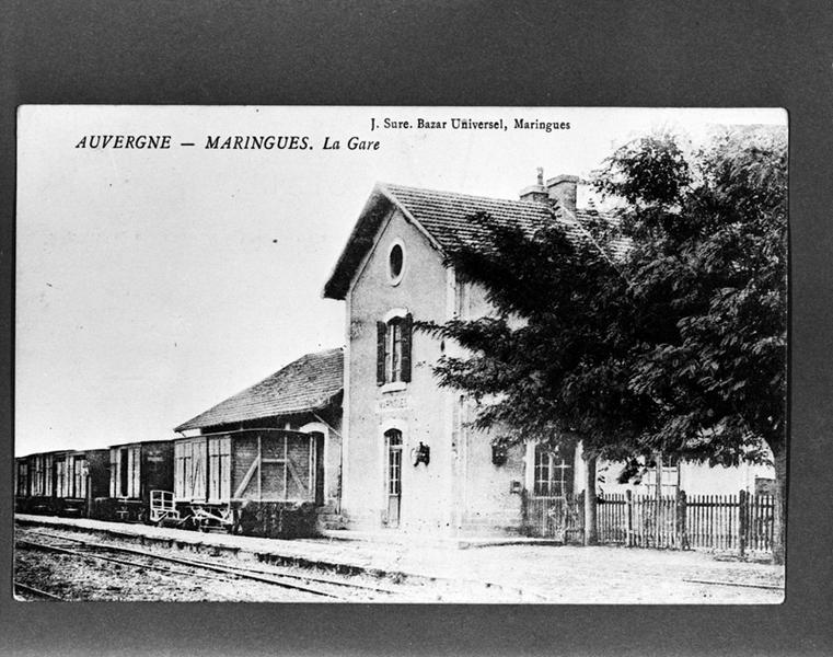 Auvergne-Maringues.La Gare, carte postale, s.d.[verso séparé], J. Sure, Bazar Universel à Maringues éditeur.
