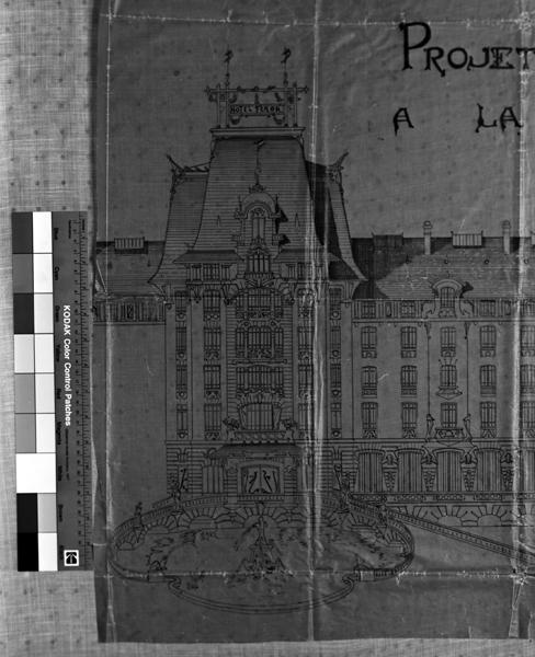 Projet d'hôtel à La Bourboule. Hôtel Féron. Elévation. [Partie de gauche. Projet non réalisé].