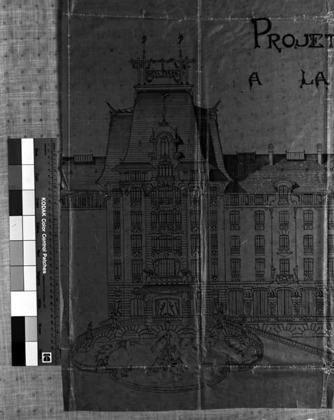 Projet d'hôtel à La Bourboule. Hôtel Féron. Elévation. [Partie de gauche. Projet non réalisé].