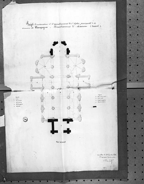 Projet de restauraion et d'agrandissement de l'église paroissiale de la commune de Champagnac, arrondissement de Mauriac (Cantal). Plan H.