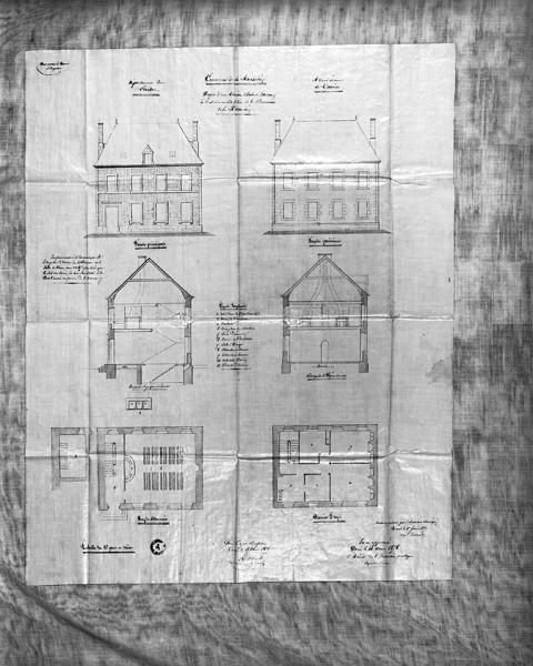 Projet d'une maison d'école de garçonsfaçades,coupes et plans