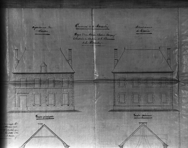 Projet d'une maison d'école de garçons...façades,coupes et plans.(Détail)