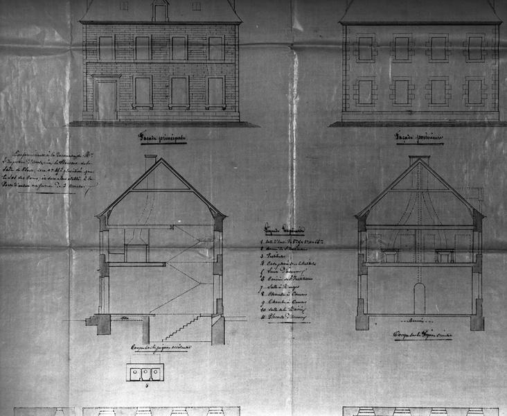 Projet d'une maison d'école de garçons...façades,coupes et plans.(Détail).