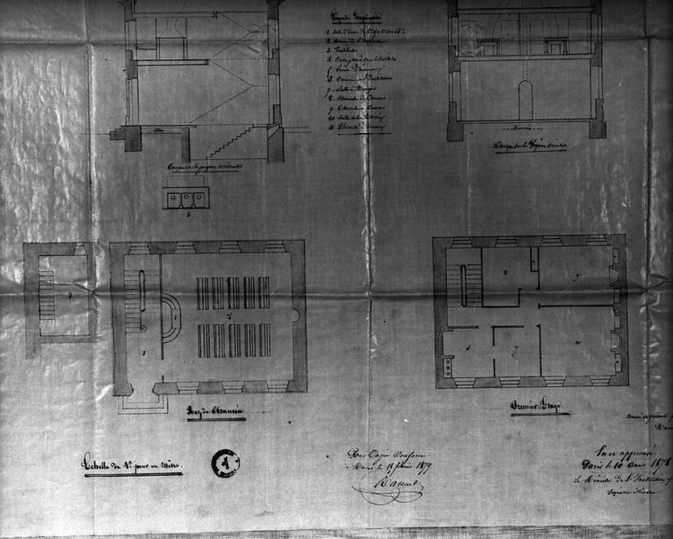 Projet d'une maison d'école de garçons...façades,coupes et plans.(détail).