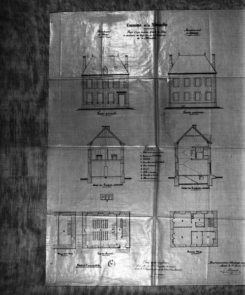 Projet d'une maison d'école de fillesfaçades,coupes et plans