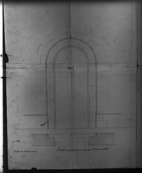 Projet de construction d'une maison d'école et d'une mairie sur l'emplacement d'une halle.Détail des 2 portes...