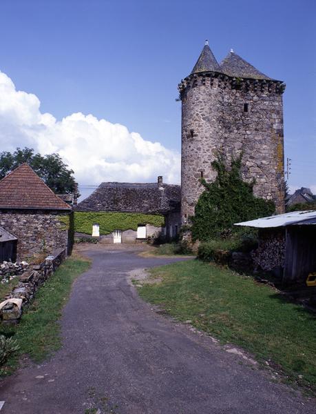 'Vue de la tour et d'un premier corps de logis, à droite ; vue d'un second corps de logis, en face ; vue de l'étable à chevaux avec remise, à gauche'