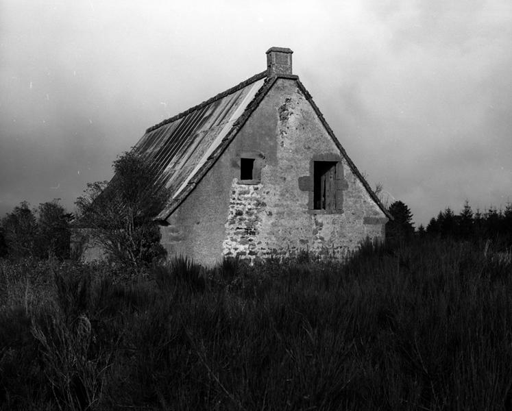 Vue générale du buron. Les patures sont abandonées et les genêts colonisent la prairie en attendant le développement des forêts de résineux.