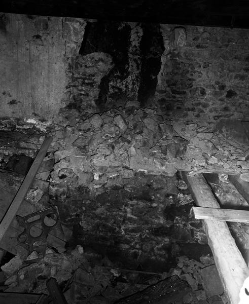Vue de détail du logis. La cheminée est fondée sur un massif de maçonnerie construit dans la cave.