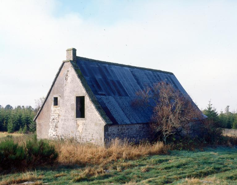 Vue de trois-quarts de la façade postérieure. La porte haute du mur pignon dessert le fenil où une chambre a été aménagée.