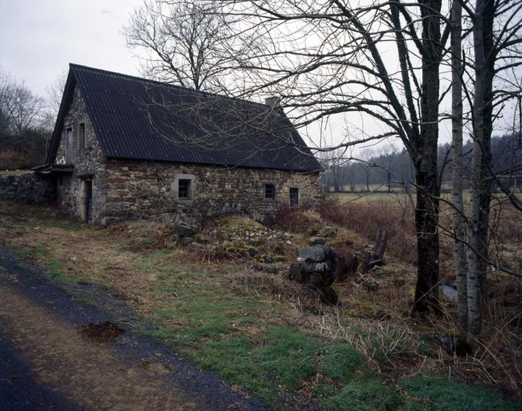 Vue générale de trois-quarts, les deux coursiers passent sous le moulin et se rejoignent en amont.
