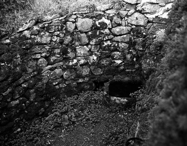 Vue de détail de la fontaine située contre le mur pignon ouest du logis.