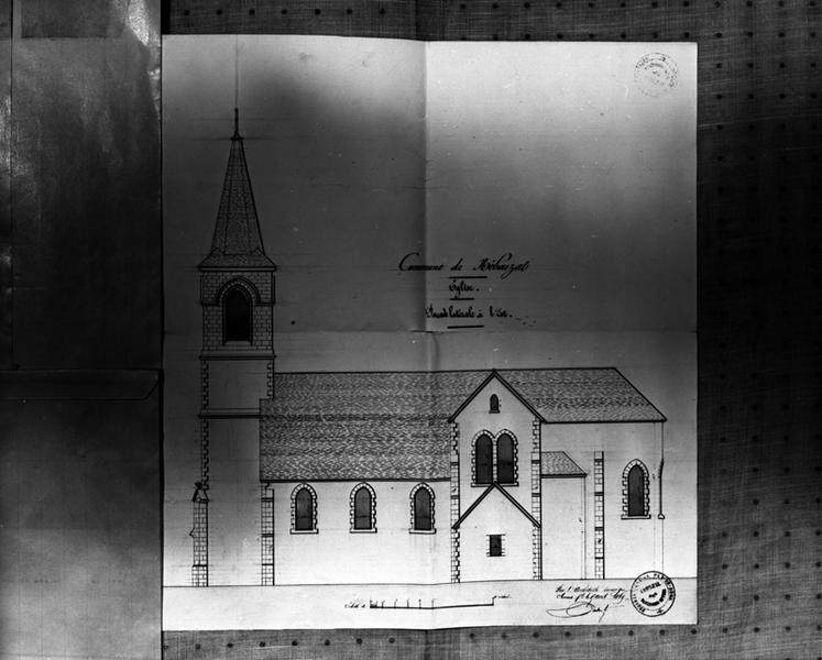 Commune de Nébouzat. Eglise. Façade latérale à l'est. [Projet de construction d'une nouvelle église paroissiale].