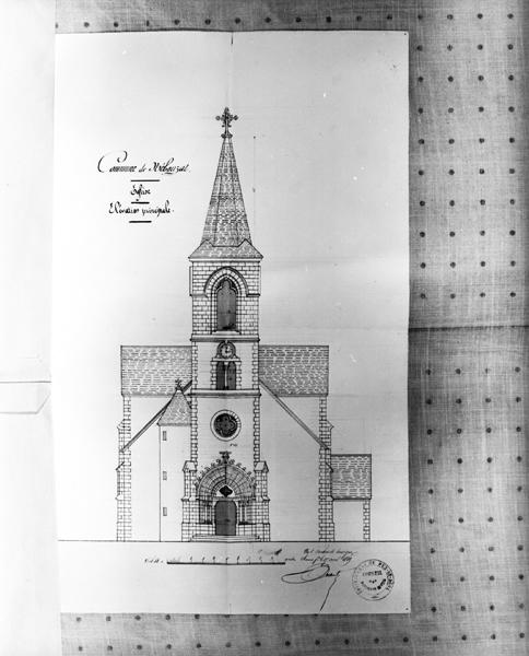 Commune de Nébouzat. Eglise. Elévation principale. [Projet de construction d'une nouvelle église paroissiale].