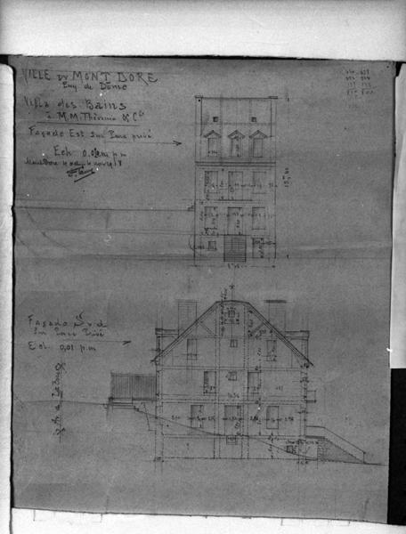 Ville du Mont-Dore. Puy-de-Dôme. Villa des Bains à M.M. Thèvenin & Cie. Façade est sur parc privé.