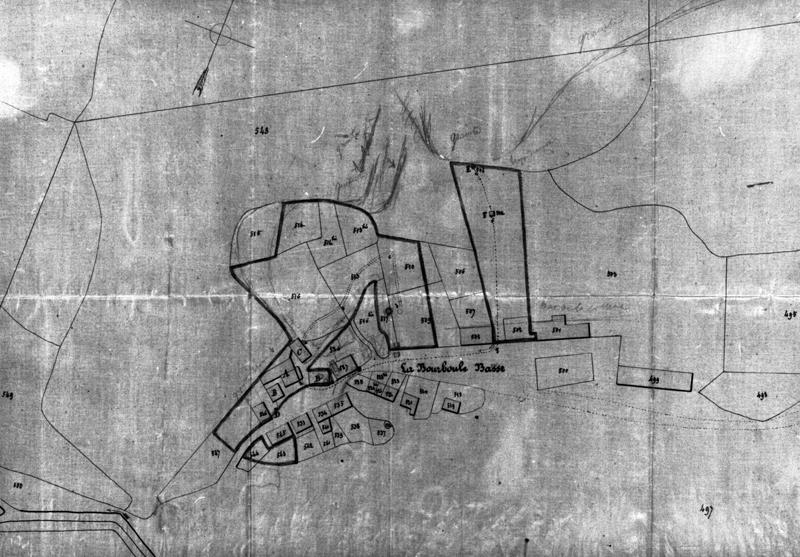 Extrait de la section B du plan cadastral de la commune de Murat-le Quaire (Puy-de-Dôme) [...] pour être joint à une demande en fixation d'un périmètre de protection pour les eaux thermales de La Bourboule. Détail de La Bourboule Basse.