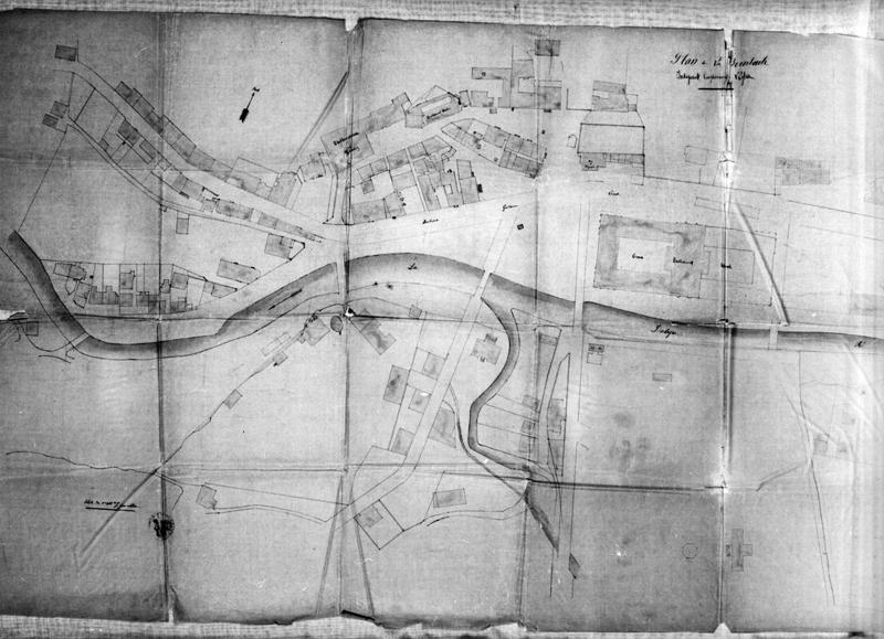Plan de La Bourboule indiquant l'emplacement de l'église. Extrait du plan de ville. [1ère moitié]
