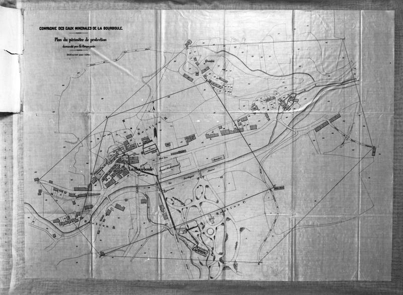 Compagnie des Eaux minérales de La Bourboule. Plan du périmètre de protection demandé par la Compagnie.