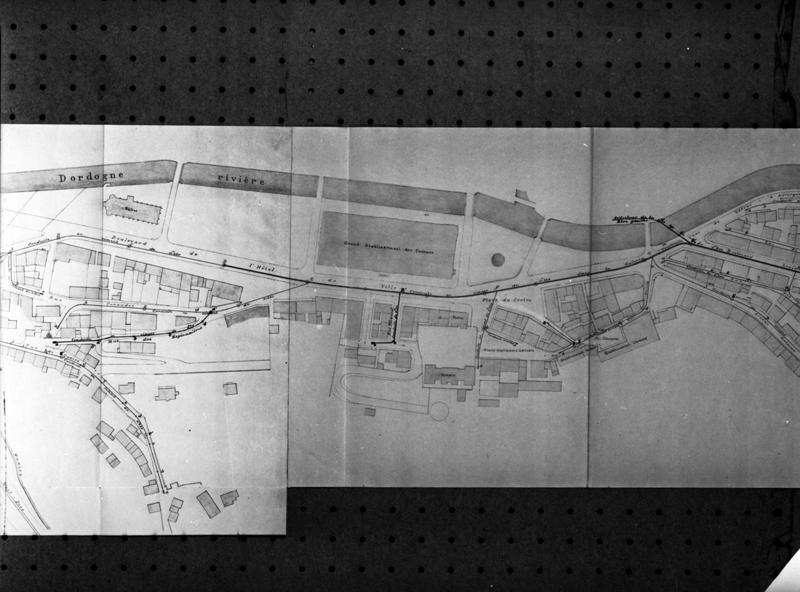 La Bourboule (rive droite). Plan de la ville pour le premier projet d'assainissement (détail).