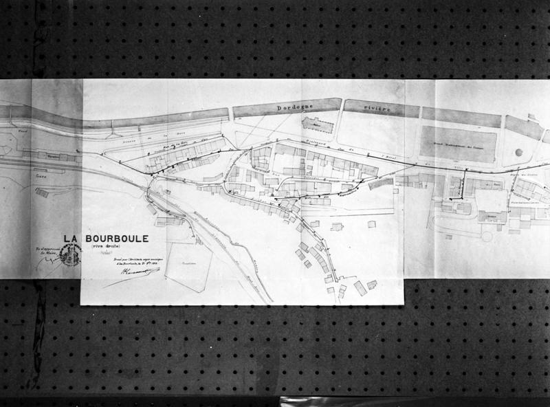 La Bourboule (rive droite). Plan de la ville pour le premier projet d'assainissement (détail).
