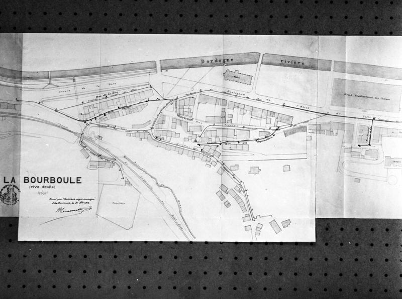 La Bourboule (rive droite). Plan de la ville pour le premier projet d'assainissement (détail).