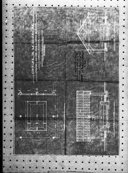 Commune de La Bourboule. Confection d'un abri pour le lavoir de Quaire. Plan. Coupe en long. Coupe en travers.