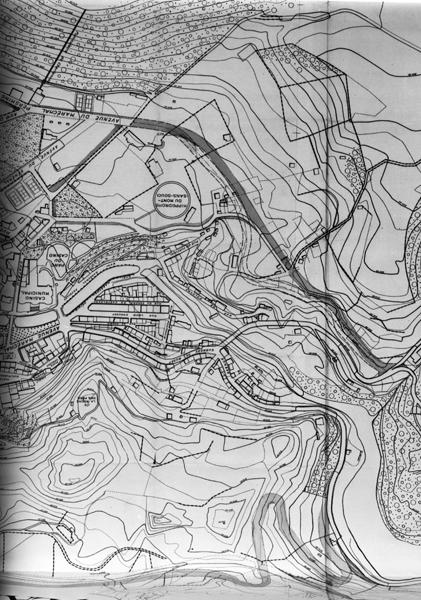 Plan de la ville et de ses abords pour le projet d'aménagement, d'extension et d'embellissement de La Bourboule [détail].